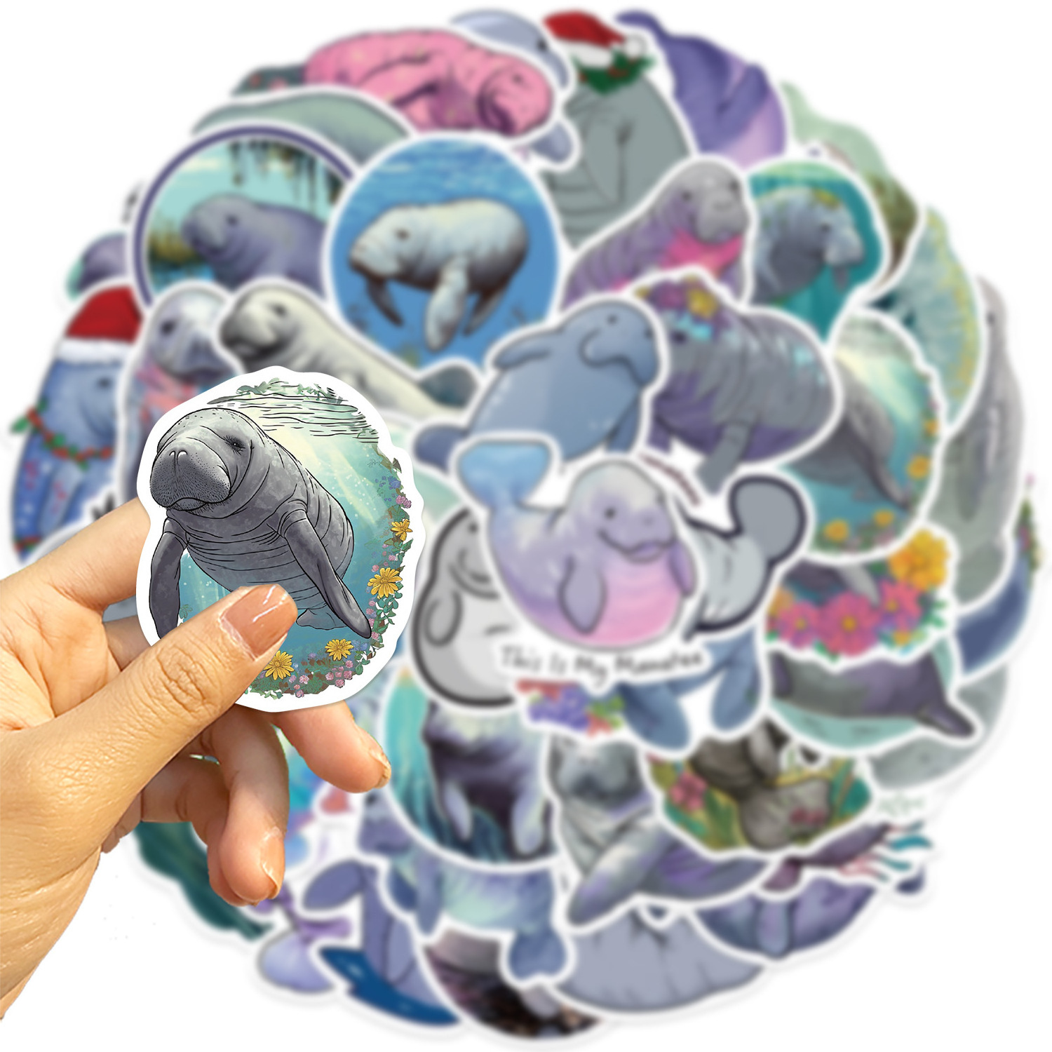 50Pcs Cute Marine Animal Manatee Graffiti Stickers For Kid Learning Book Wall Decor Vinyl Aquarium Ocean Park Gift Sticker