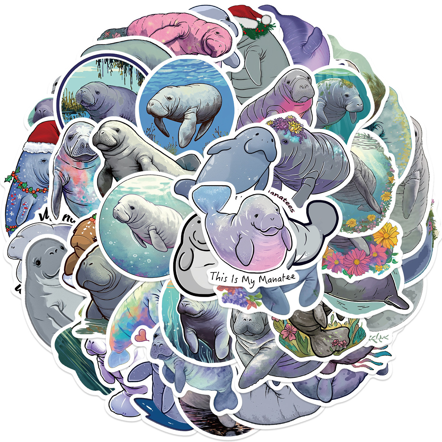 50Pcs Cute Marine Animal Manatee Graffiti Stickers For Kid Learning Book Wall Decor Vinyl Aquarium Ocean Park Gift Sticker