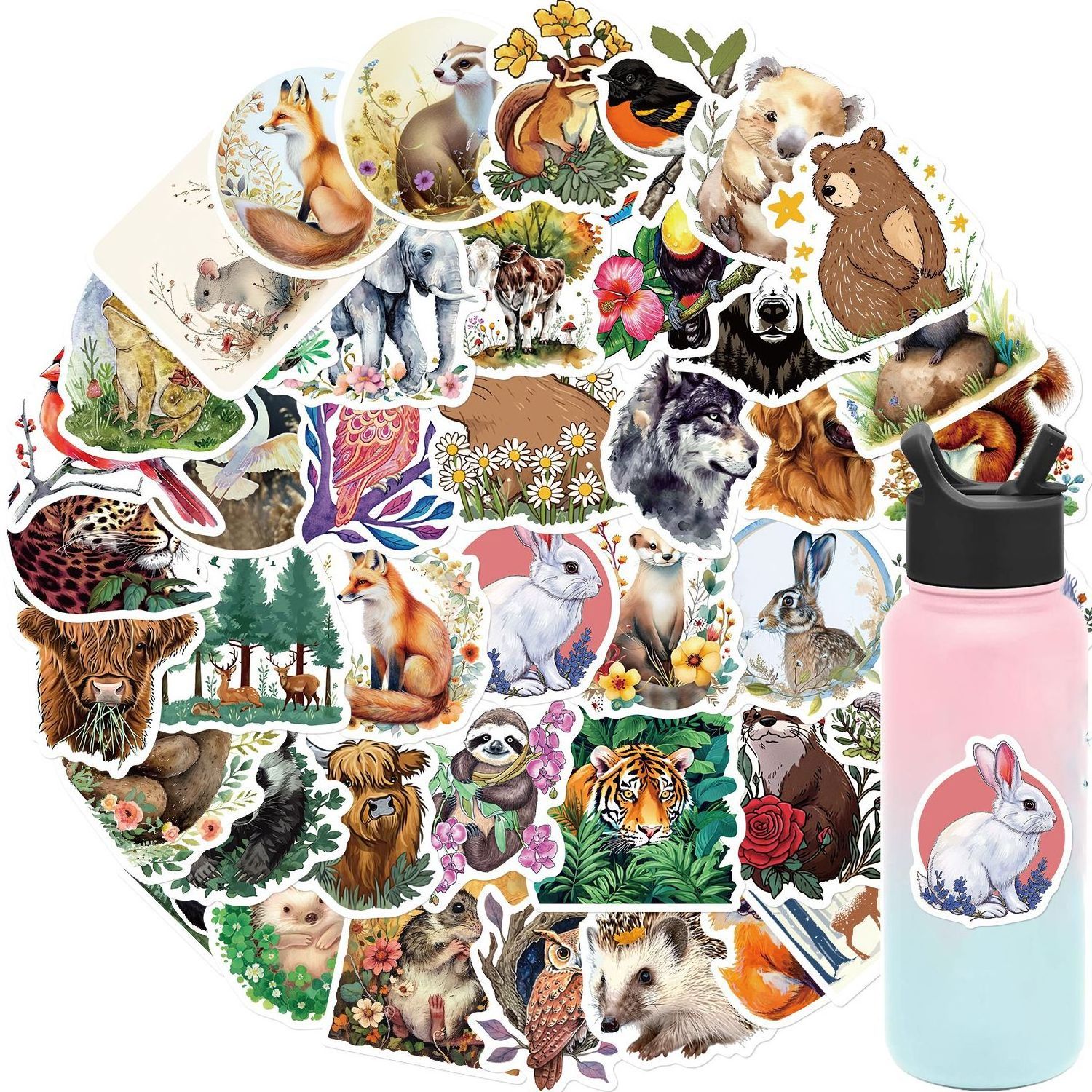 50Pcs Cartoon illustration Forest Animal Graffiti Stickers For Kid Book Wall Bedroom Decor Vinyl Cute DIY Sticker