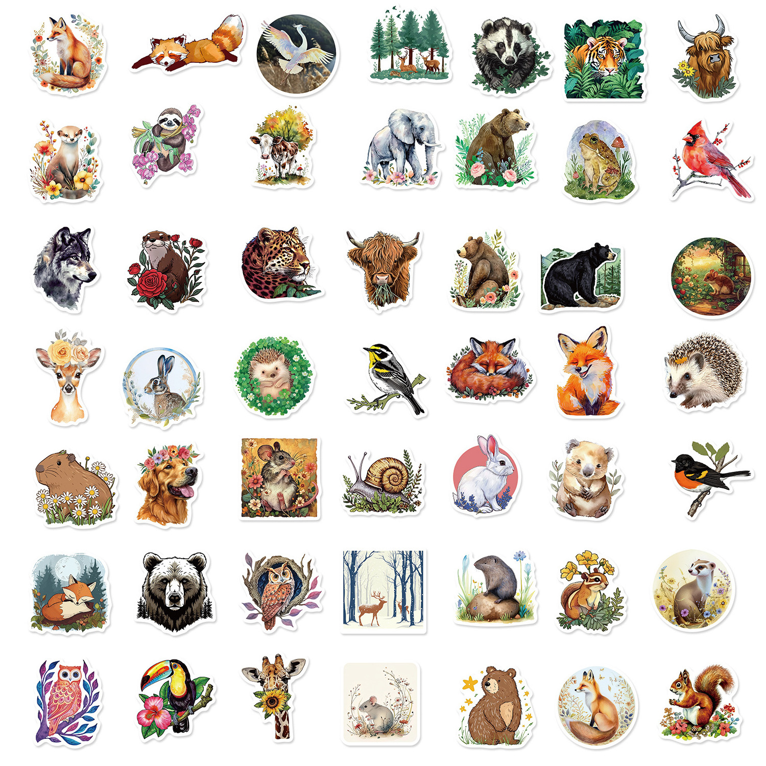 50Pcs Cartoon illustration Forest Animal Graffiti Stickers For Kid Book Wall Bedroom Decor Vinyl Cute DIY Sticker