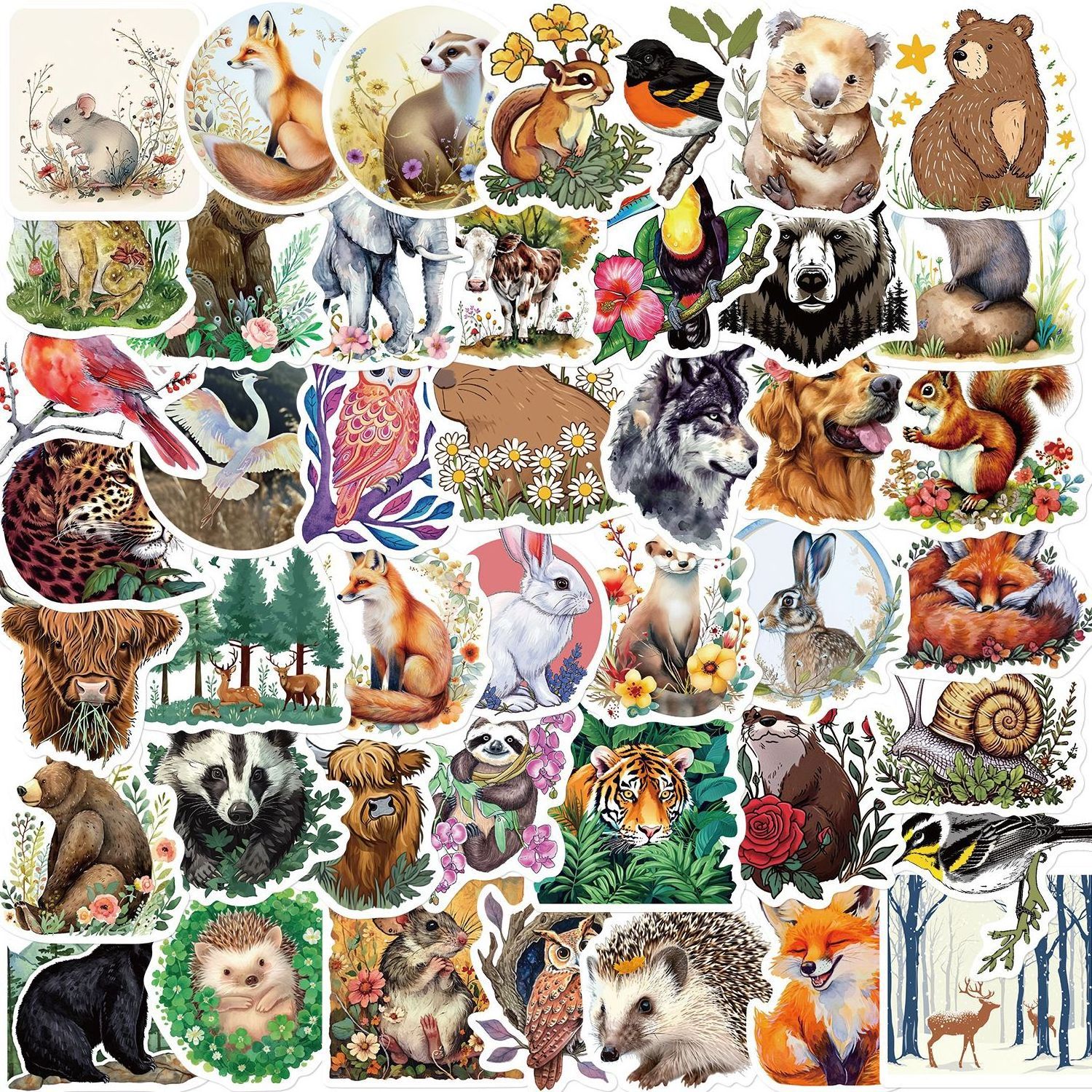 50Pcs Cartoon illustration Forest Animal Graffiti Stickers For Kid Book Wall Bedroom Decor Vinyl Cute DIY Sticker