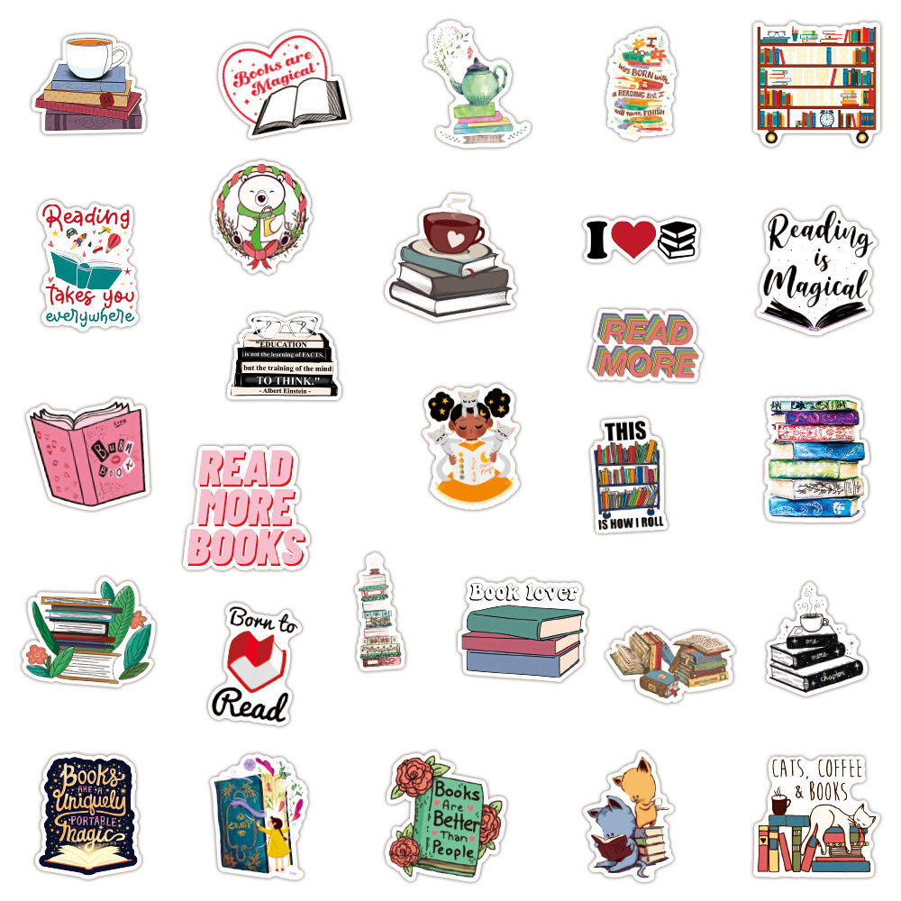 100Pcs New Reading Book Study Graffiti Sticker For Notebook Laptop Library PVC Vinyl Custom Label