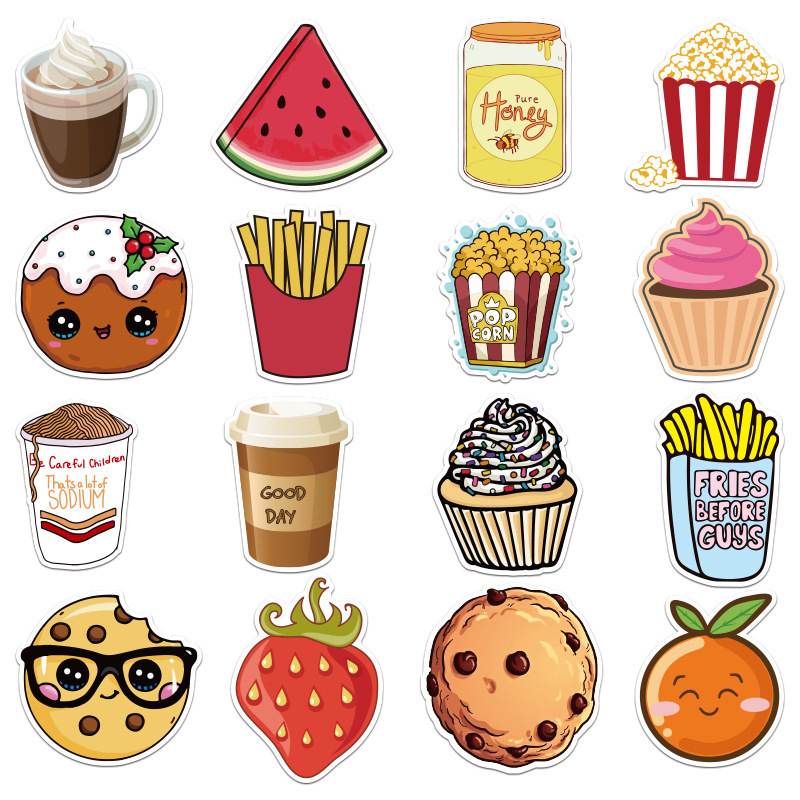 100Pcs New Style Food Dissert Ice Cream Cartoon Graffiti Stickers For Kid Decor Bottle Wall Home Table Cute Snack Sticker