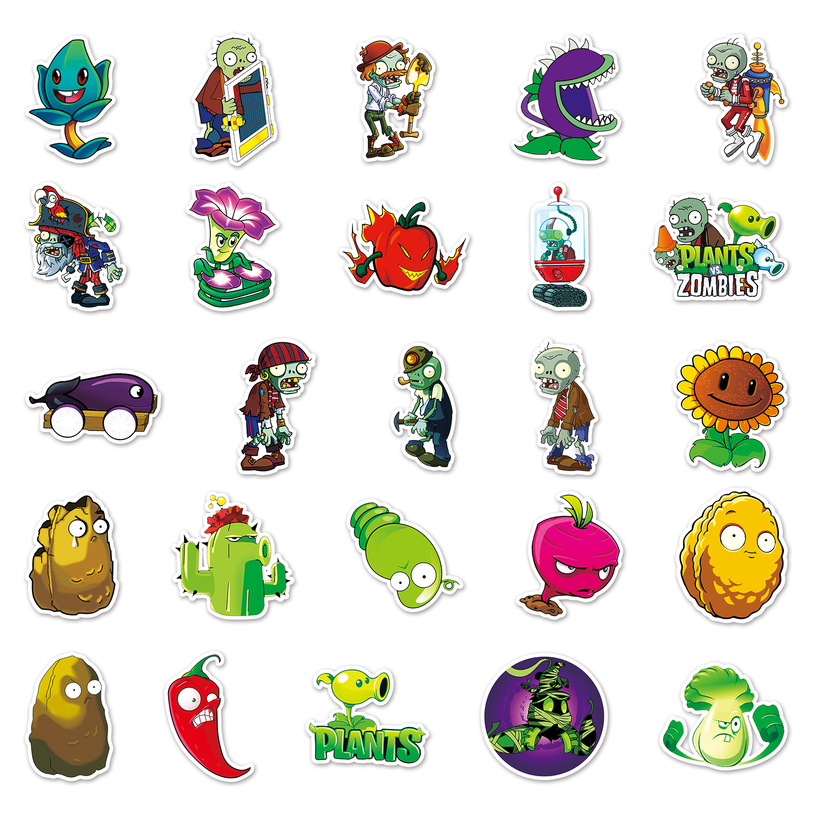 50Pcs No Repeat Plants VS Zombies Graffiti Stickers For Bottle Luggage Car PVC Hot Sale Phone Game Sticker