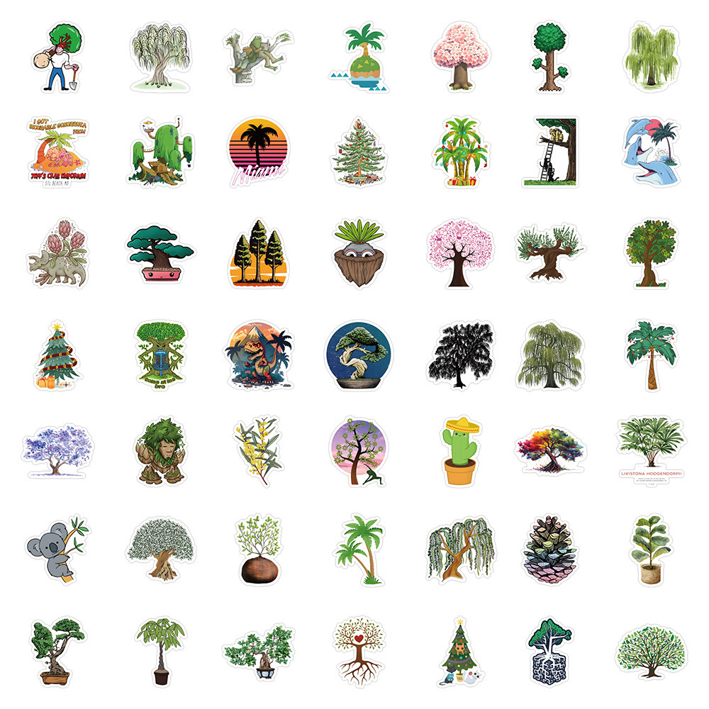 50PCS Cute cartoon plant tree sticker for bottle phone laptop luggage aesthetic forest decals