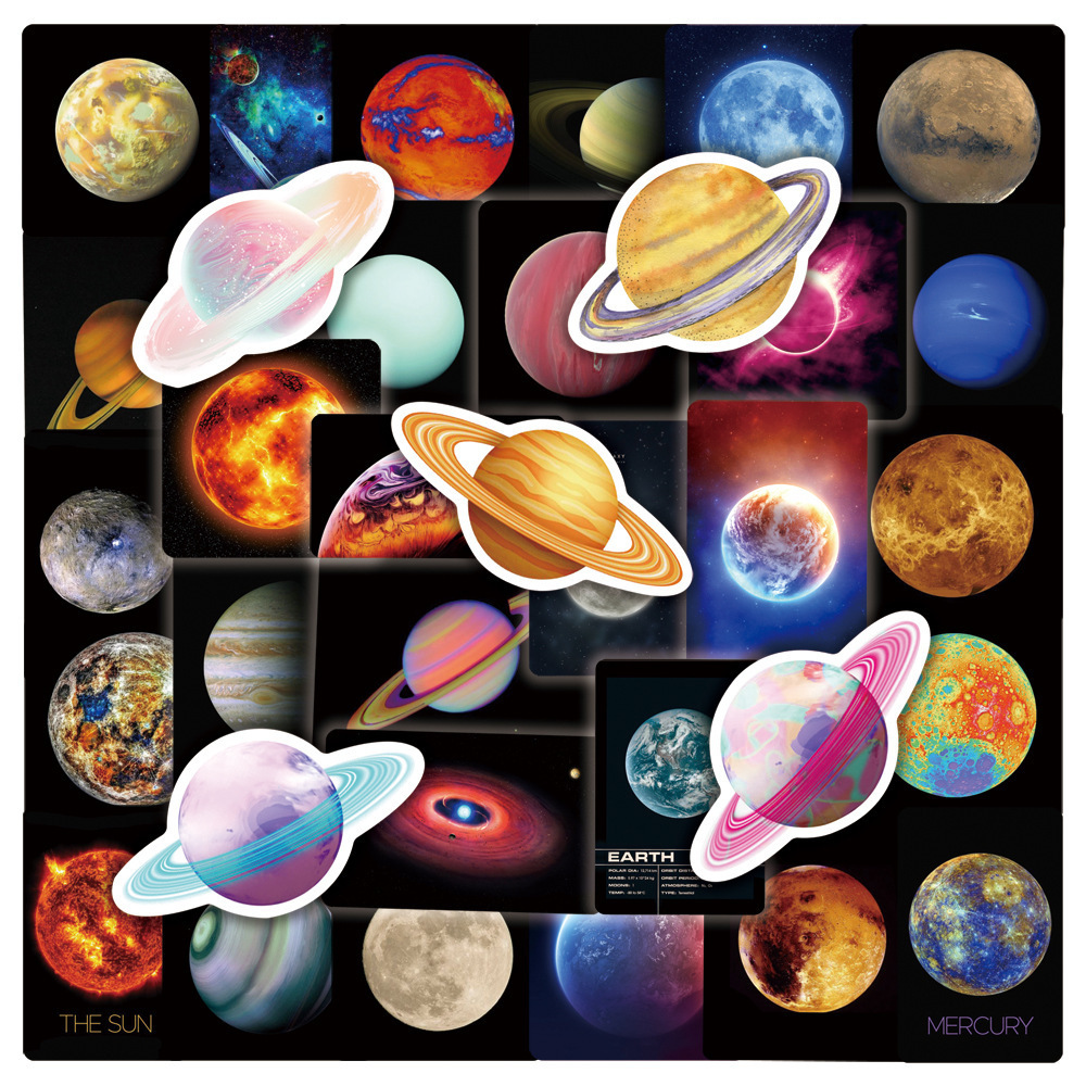 50Pcs Cool Universe Galaxy Planet Graffiti Stickers For Car Laptop Bottle PVC Vinyl Cartoon Darkness Space Sticker