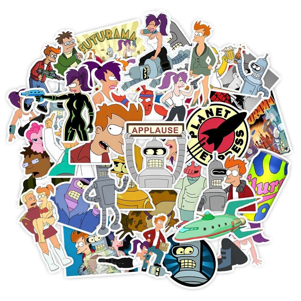 50Pcs America Cartoon Futurama Anime Sticker Custom Label Notebook Wall Car Laptop Luggage Kids Anime Stickers