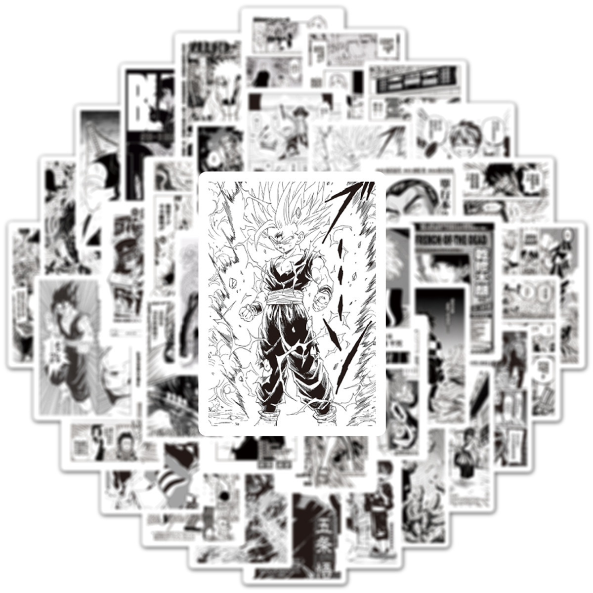 New 50Pcs Black and White Japanese Comic Manga Poster Stickers For Wall Phone Decor Waterproof Anime Sticker