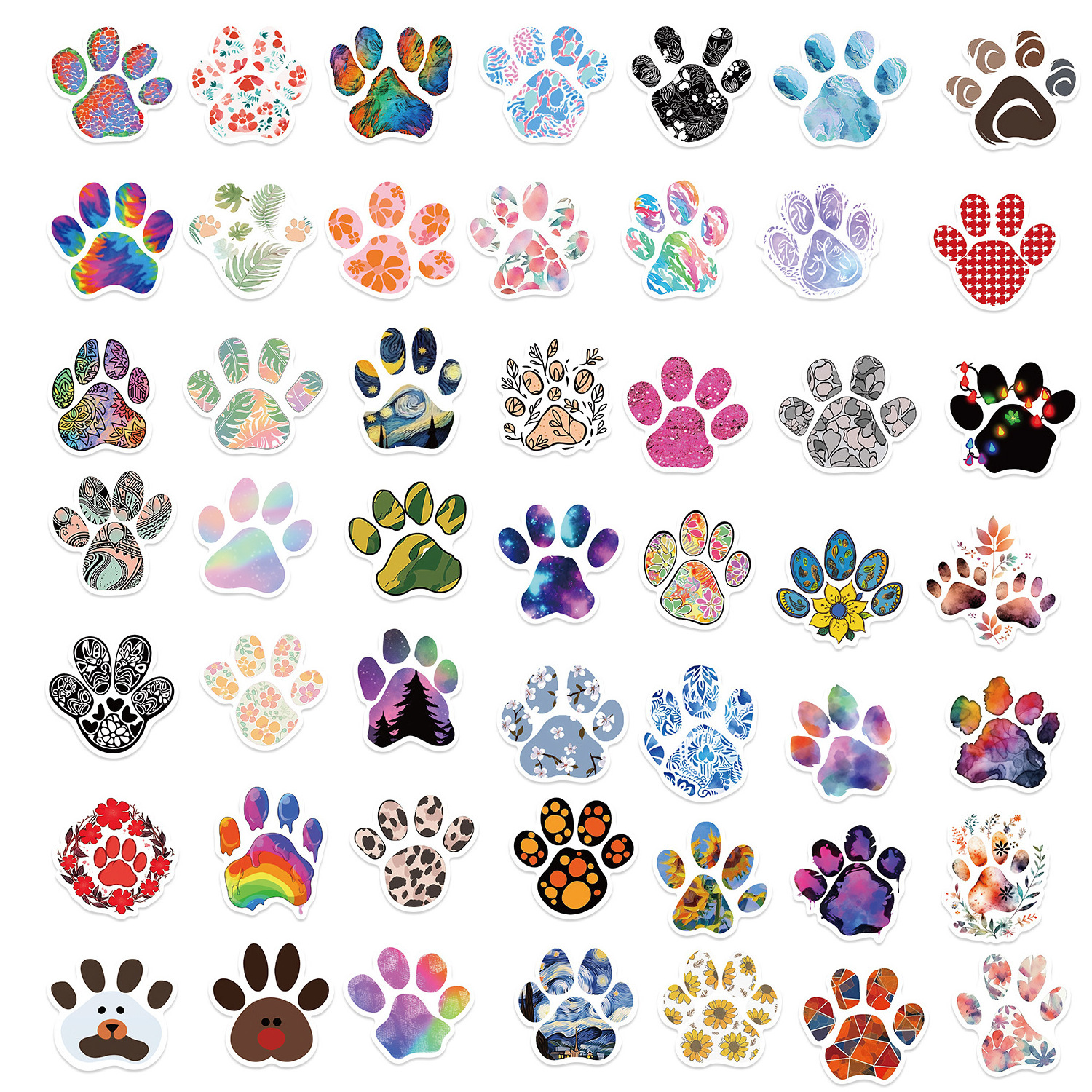 50PCS Fashional Boho style colorful floral footprints animals dog paws print decals