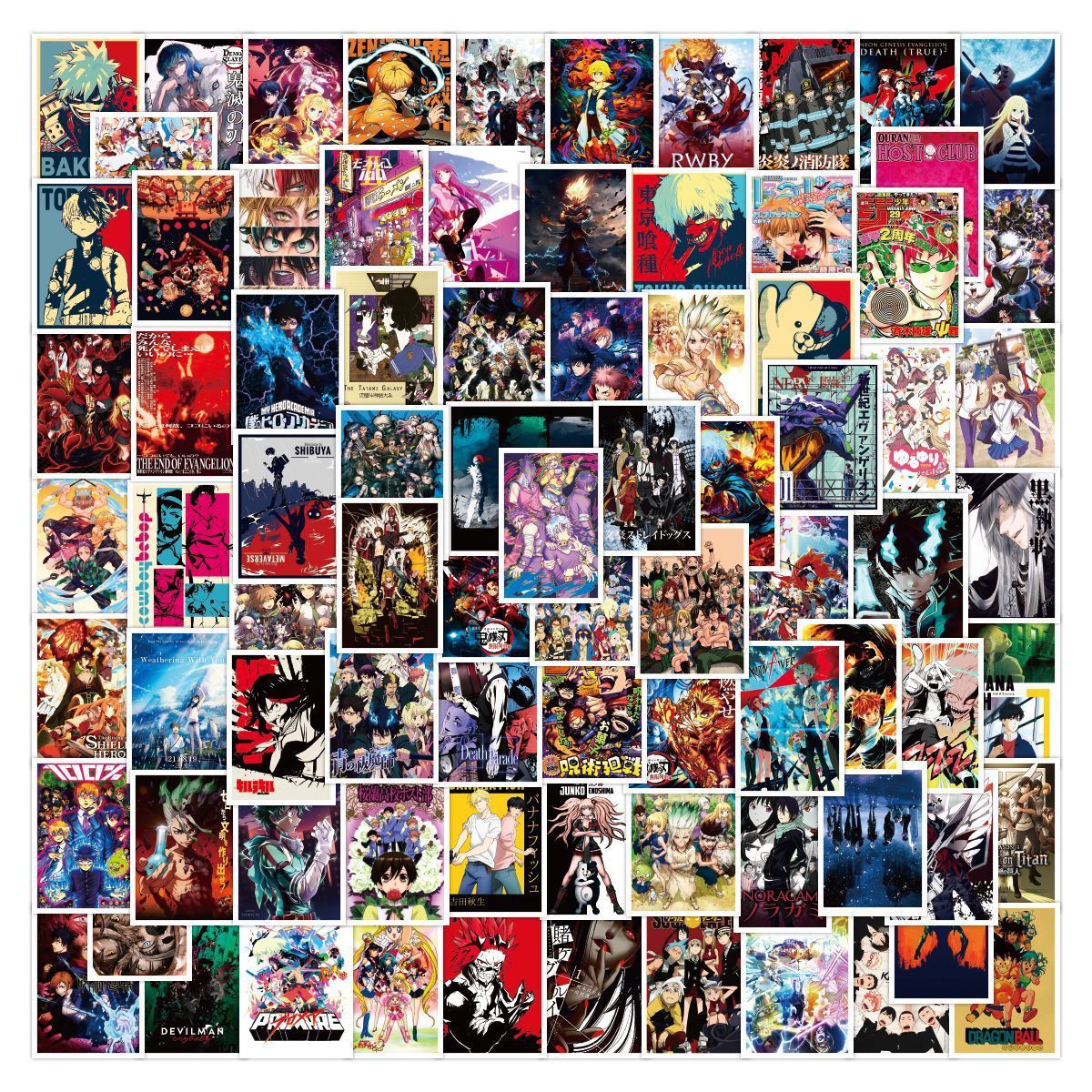 100Pcs Mix Japanese Anime Poster Graffiti Stickers For Boy Laptop Notebook Decor Waterproof Cartoon Manga Sticker