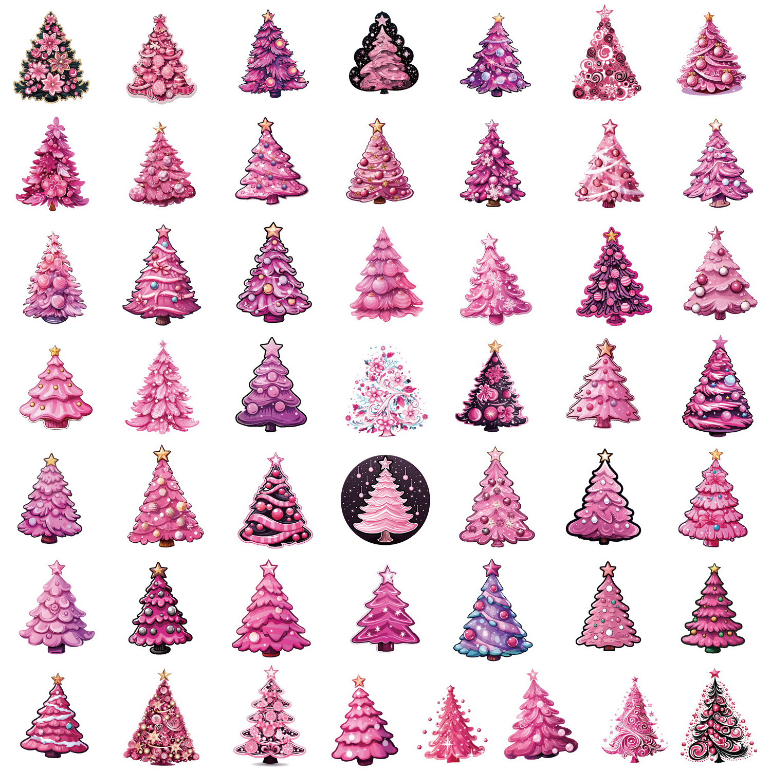 Newly 50PCS not repeat dreamlike girly Christmas decorative aesthetic cartoon pink xMas tree sticker