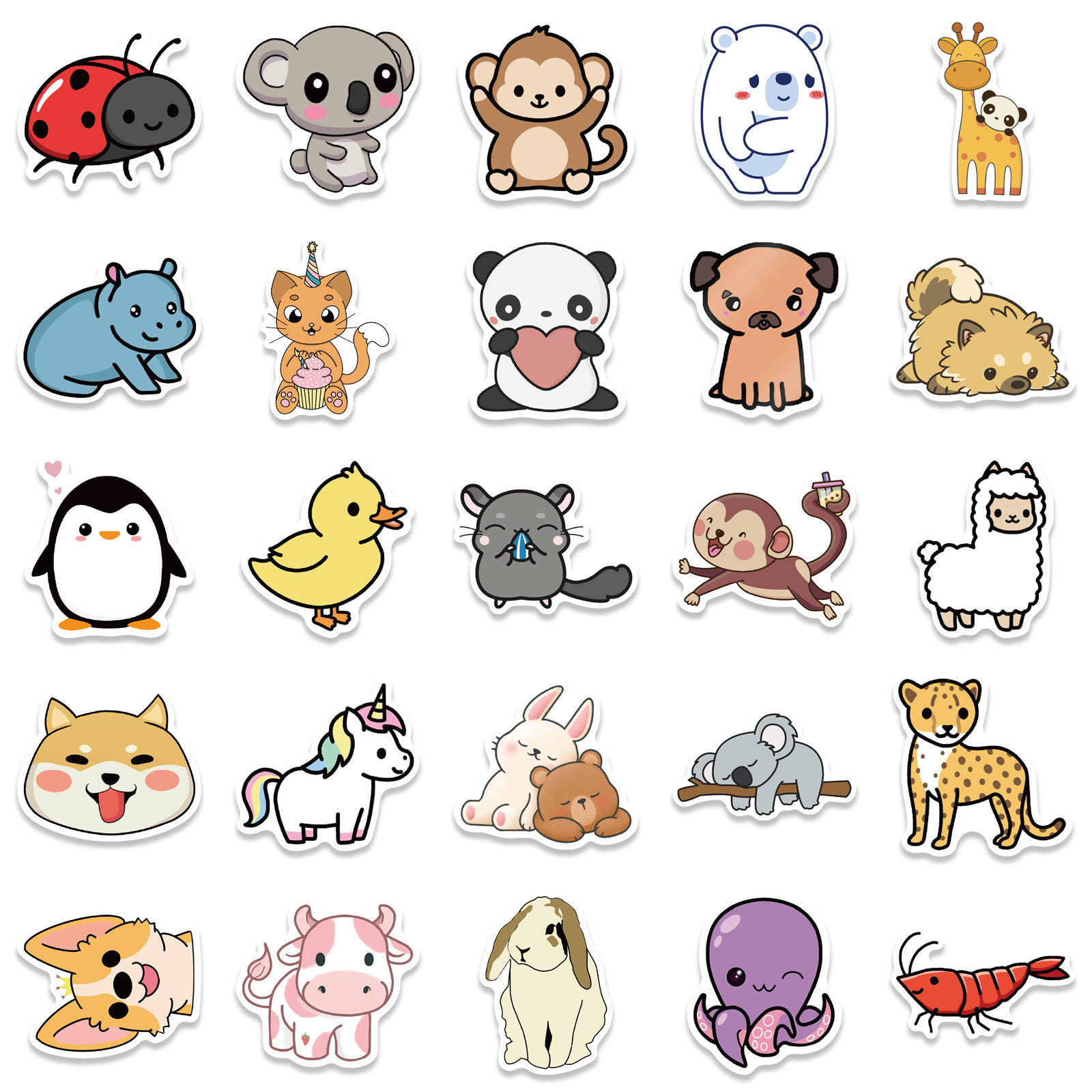 50Pcs Cartoon Animals Mixed Cute Graffiti Stickers For Children Bottle Wall Refrigerator Waterproof Funny Home Decal