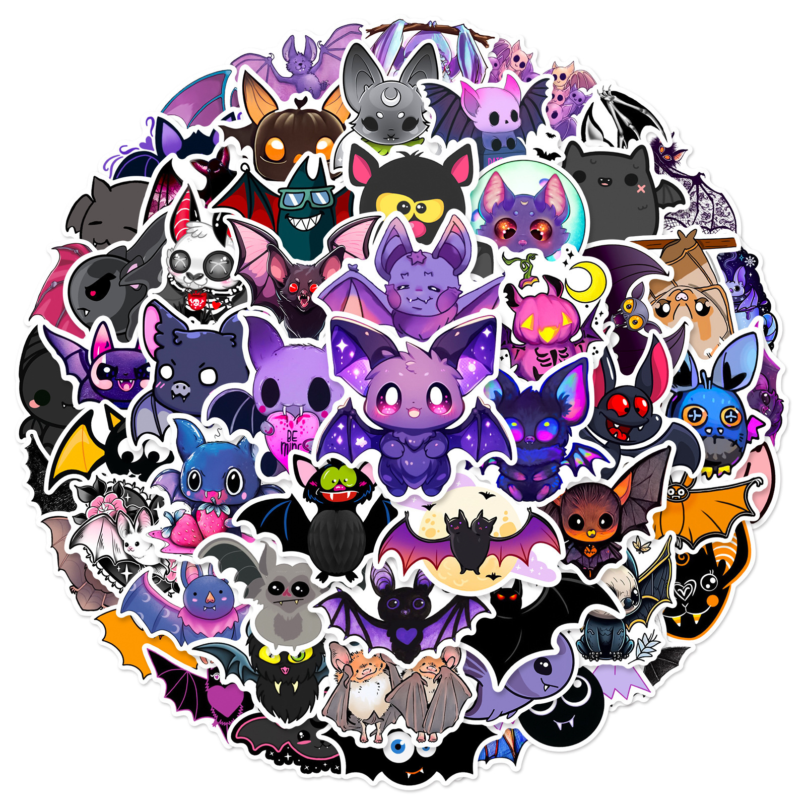 60PCS Purple style cute animals decals for kids bottle skateboard book DIY cartoon bat sticker