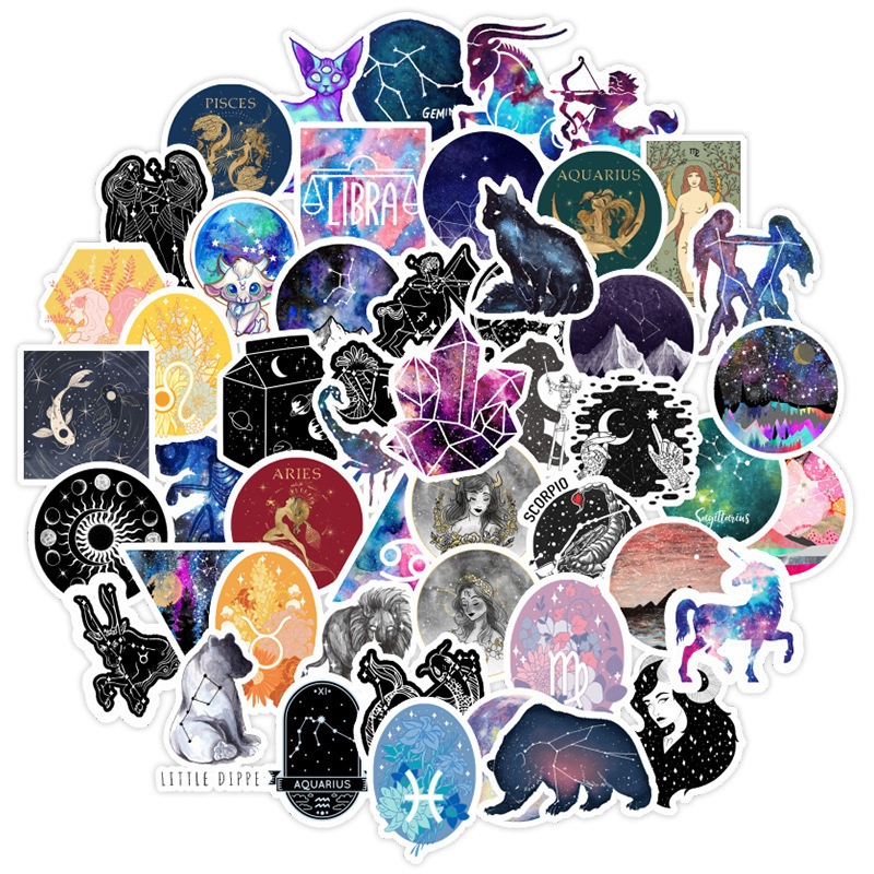 60PCS Tarot Stickers Divination Stickers 12 constellations Zodiac star galaxy harajuku style sticker pack