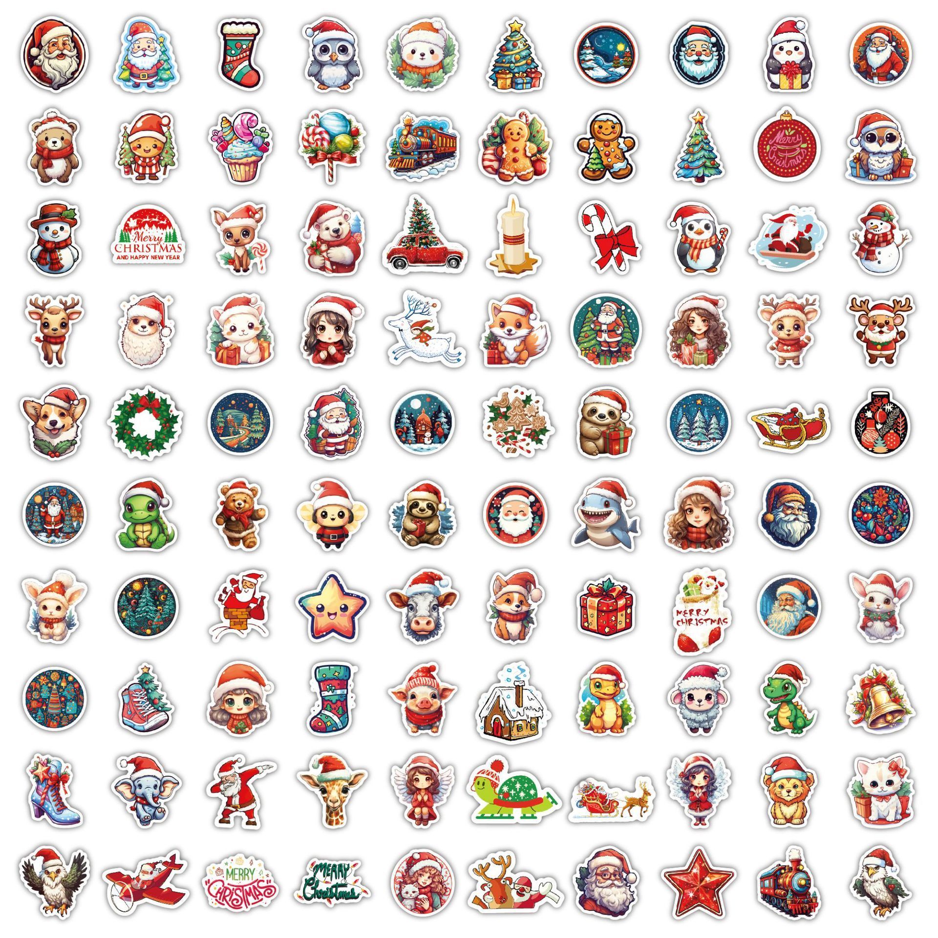 2023 New 100Pcs Christmas Cute Animals Graffiti Stickers For Gift Phone Wall Window Decor Vinyl Funny Doll Toy Sticker