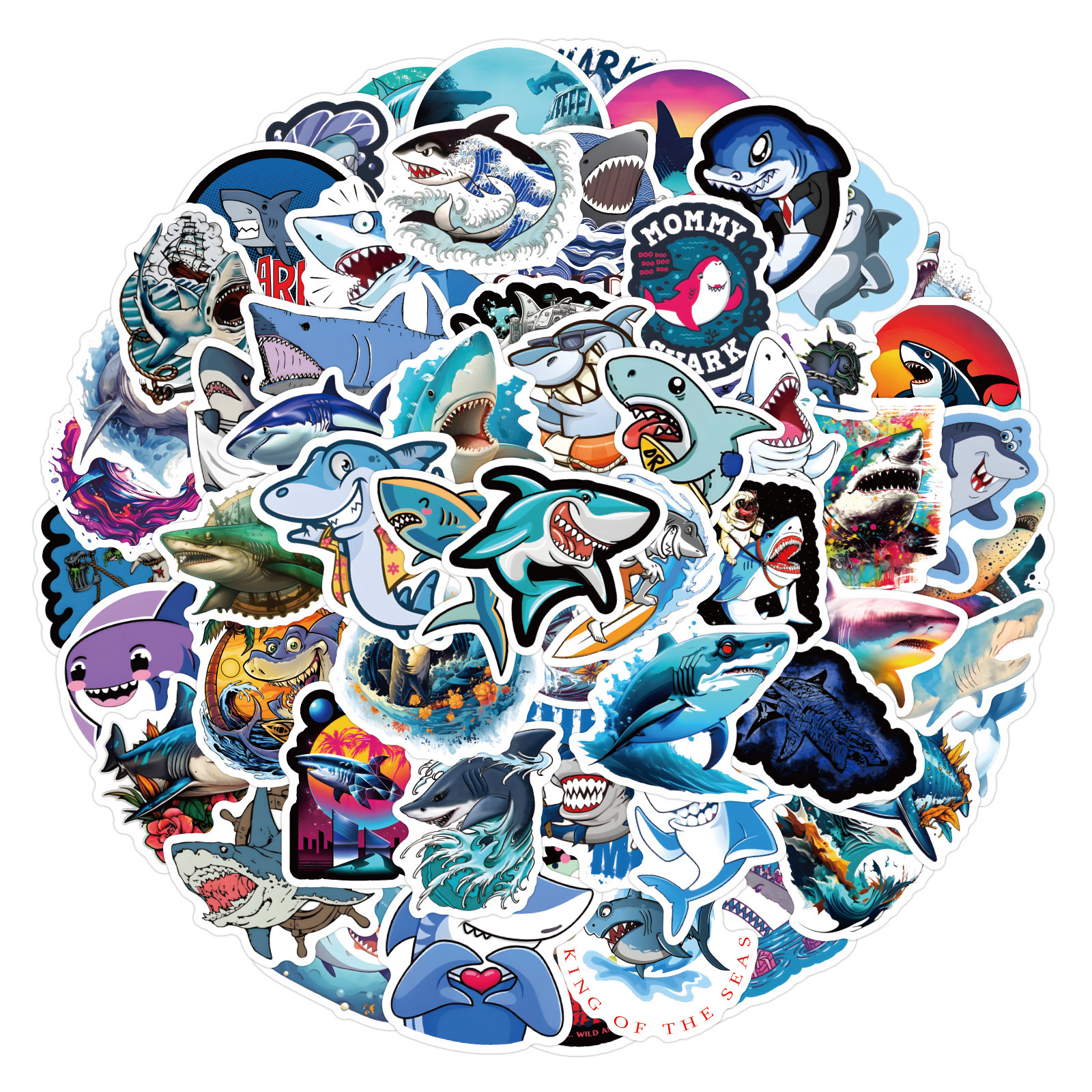 120PCS Cool ocean animals decals cartoon shark stickers