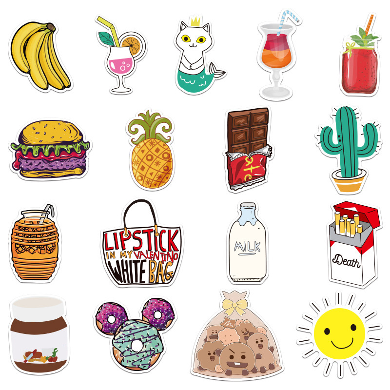 100Pcs New Style Food Dissert Ice Cream Cartoon Graffiti Stickers For Kid Decor Bottle Wall Home Table Cute Snack Sticker