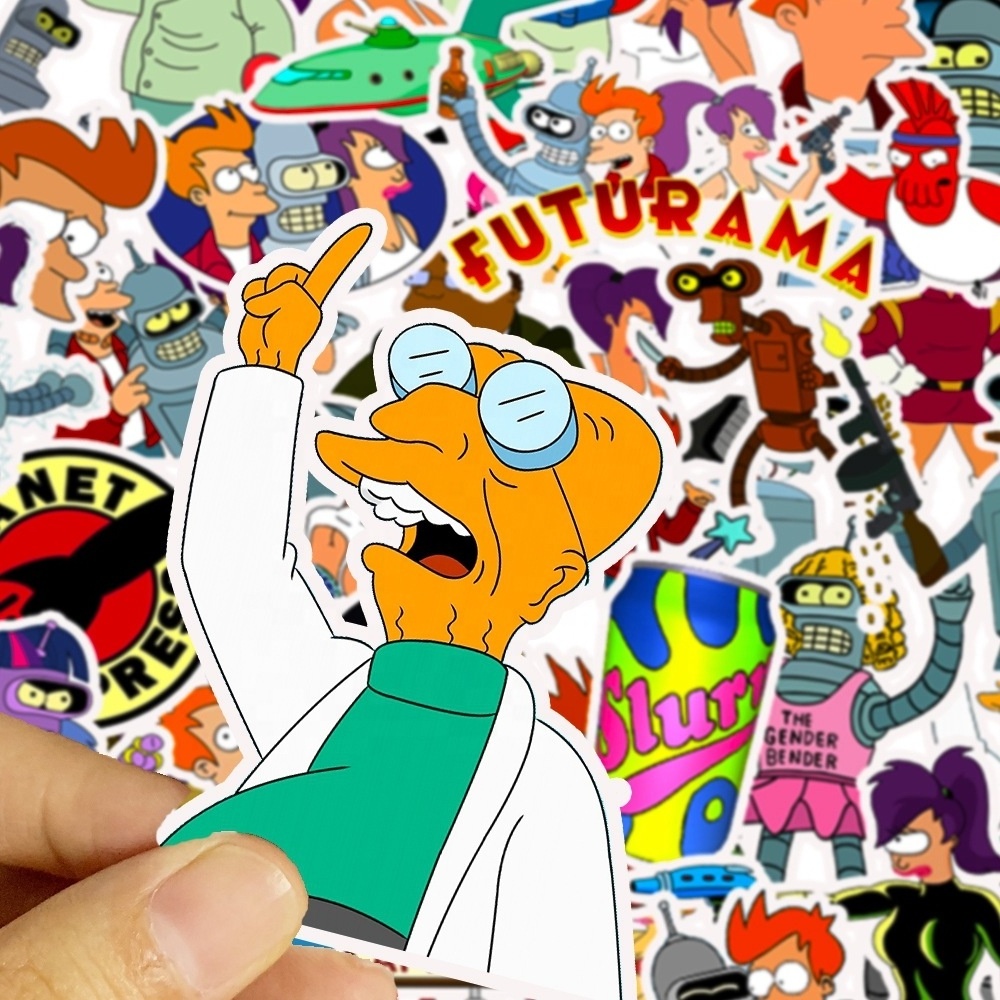 50Pcs America Cartoon Futurama Anime Sticker Custom Label Notebook Wall Car Laptop Luggage Kids Anime Stickers