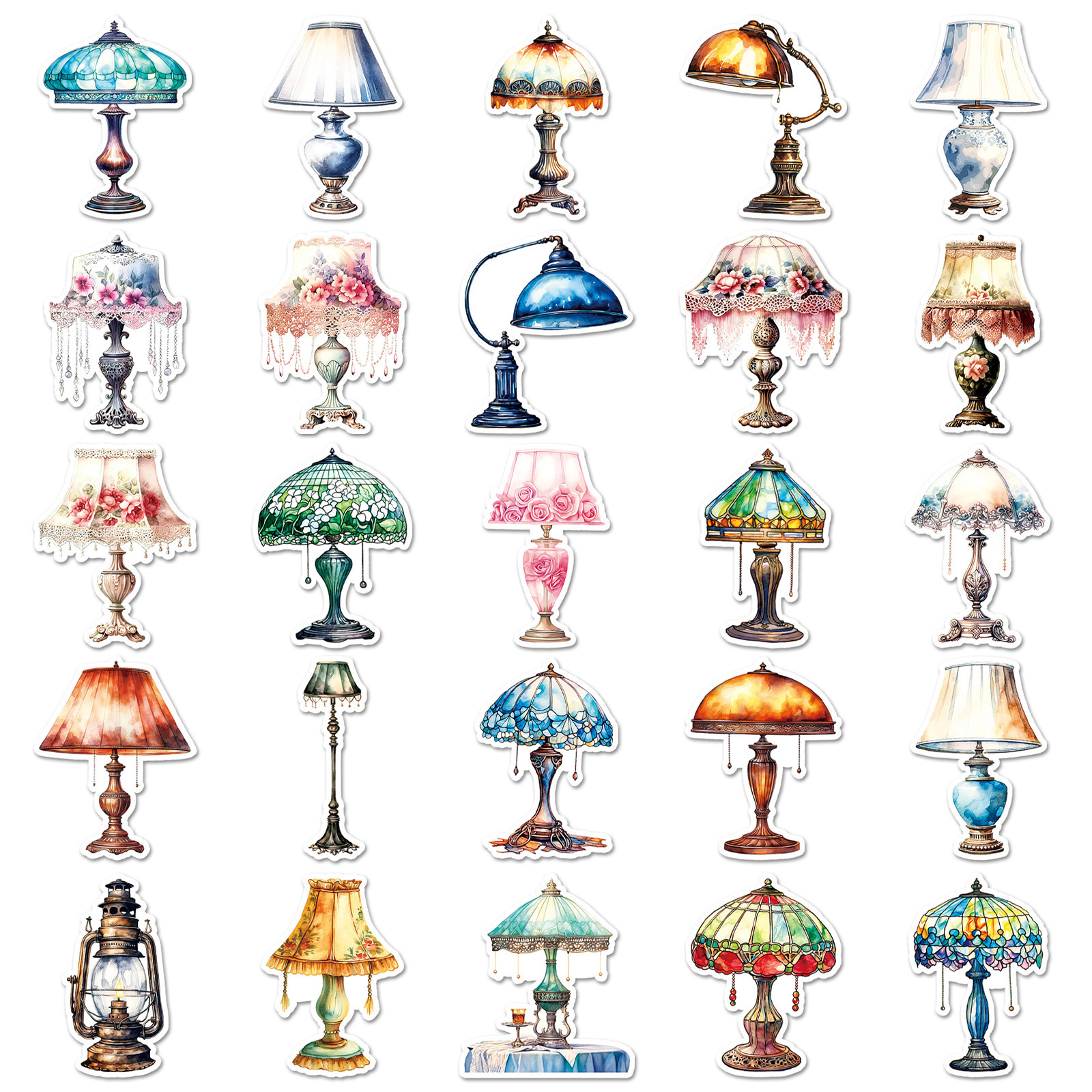 50Pcs Retro Table Lamp House Furniture Graffiti Stickers For Dresser Table Decor Vinyl Home Pendant DIY Sticker