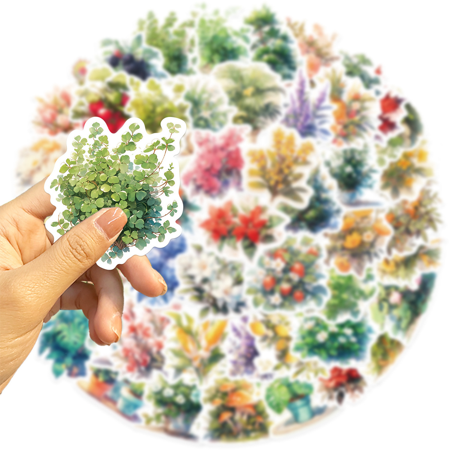 50PCS Watercolour freshness aesthetic flower colorful potted plant floral sticker