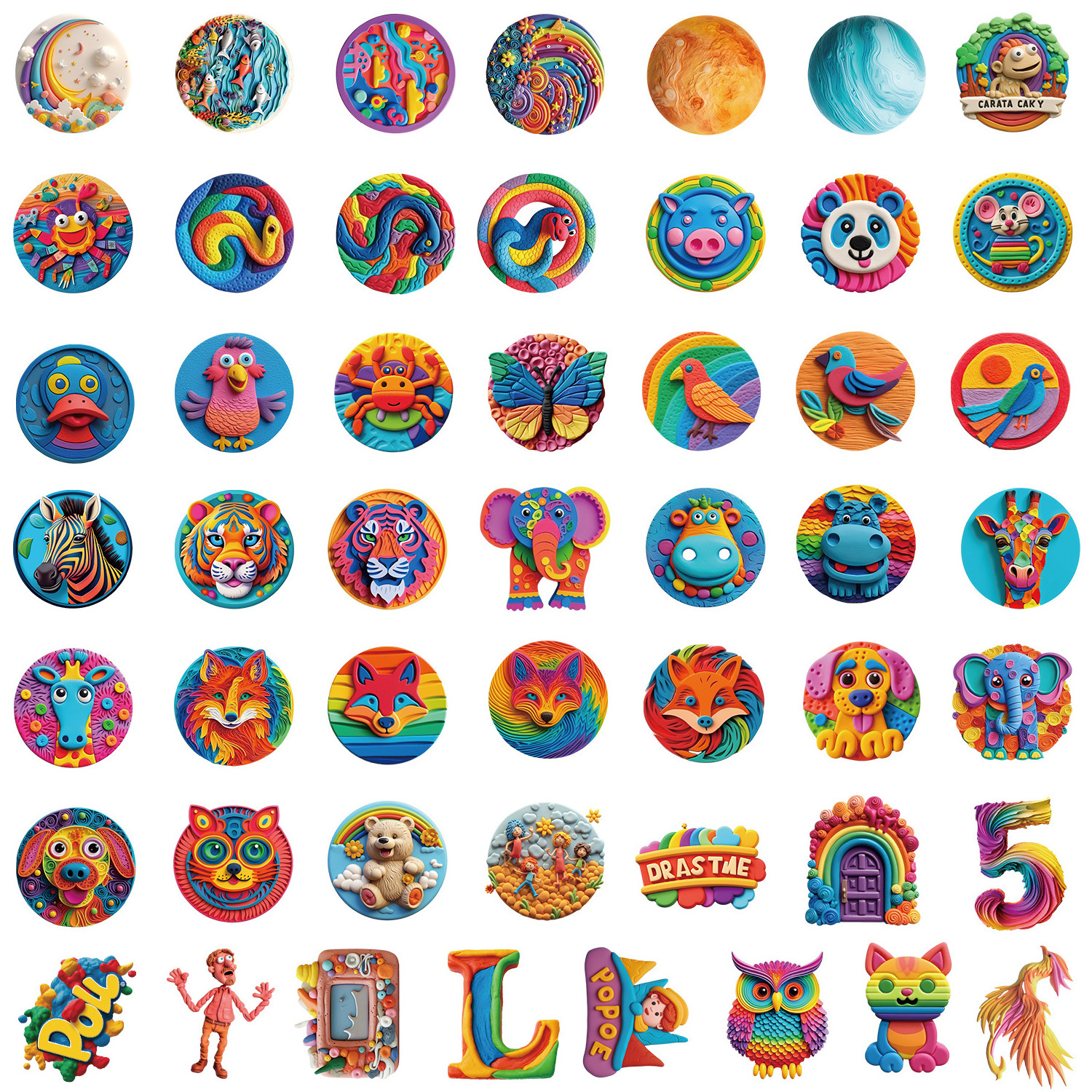 50pcs Plasticine style ocean animals decals for kids gift cute cartoon rainbow wild animals sticker