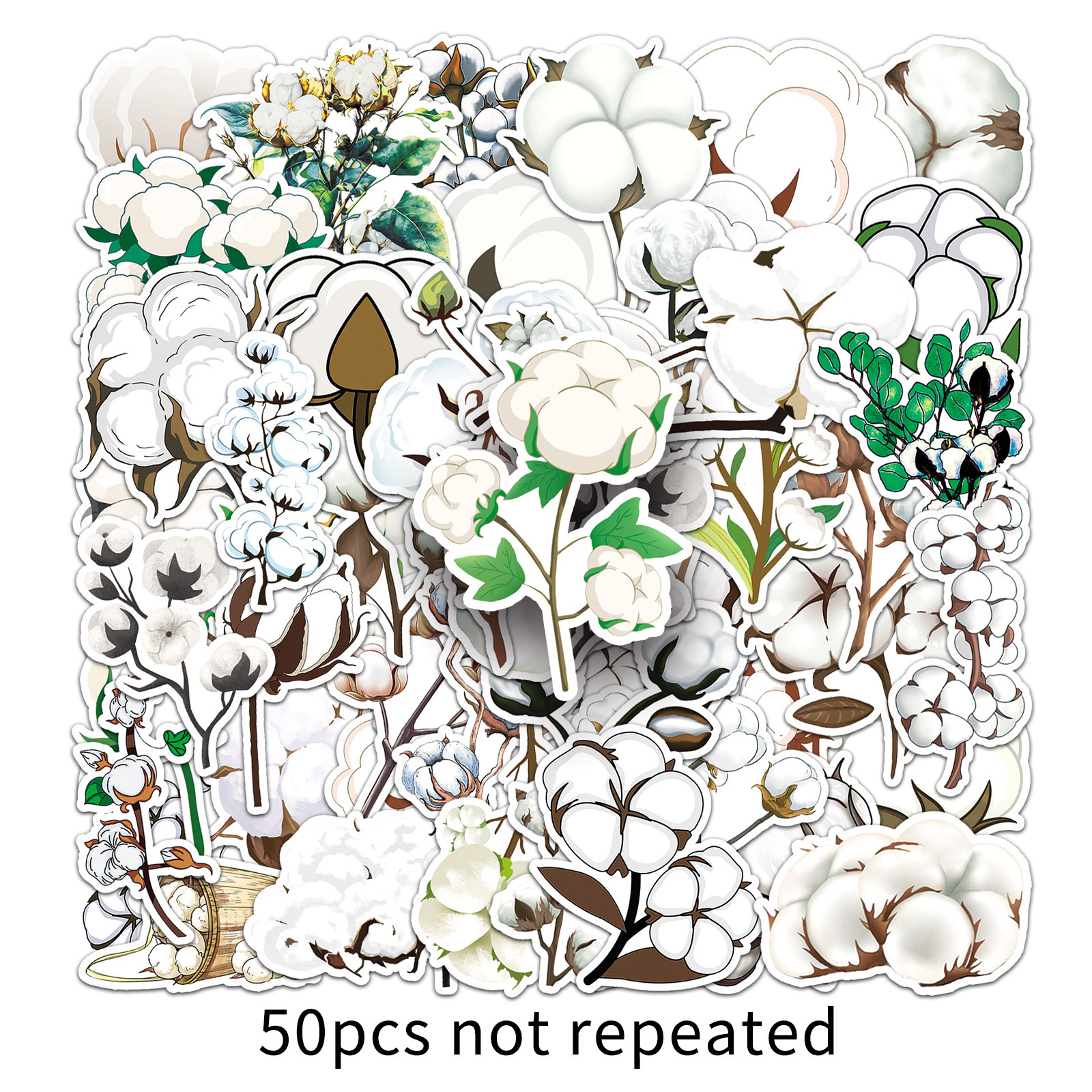 50PCS Waterproof cartoon plant aesthetic art white flower cotton sticker