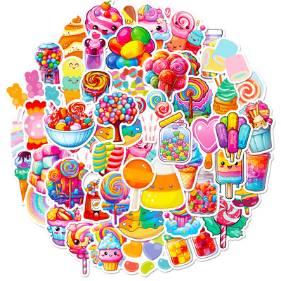 50PCS Cartoon dessert snack cute sweet Ice cream drinks colorful candy lollipop sticker