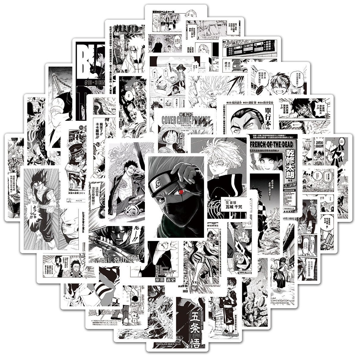 New 50Pcs Black and White Japanese Comic Manga Poster Stickers For Wall Phone Decor Waterproof Anime Sticker