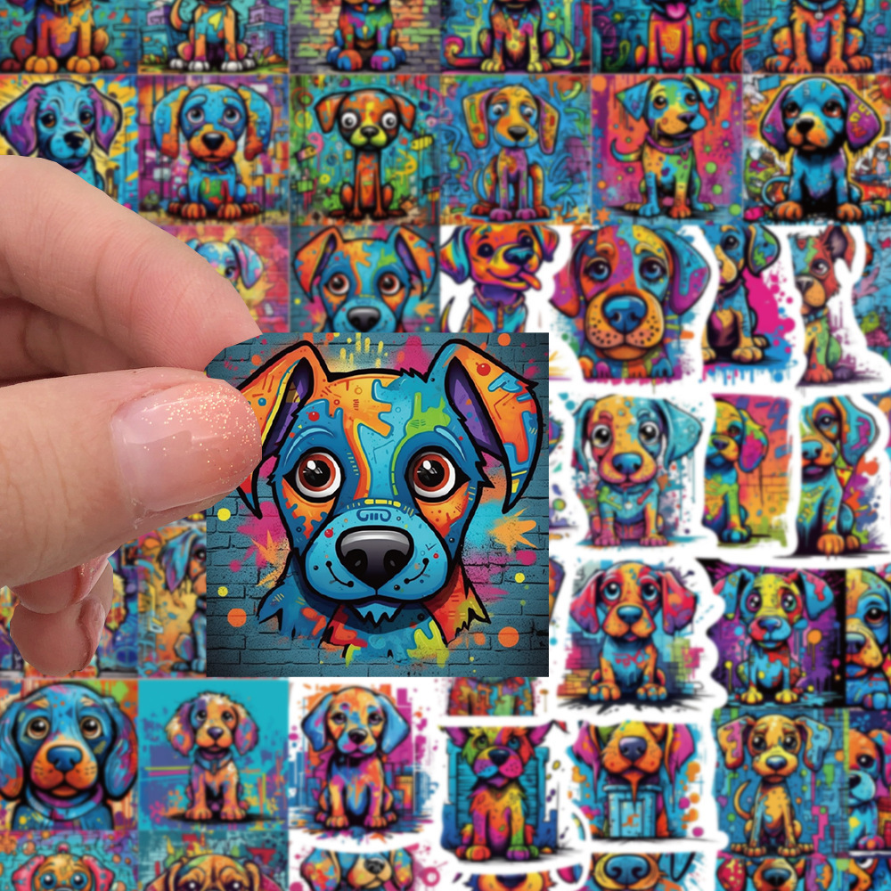 50pcs Fashional cool rainbow pet art decals for dog lover graffiti cartoon colorful dog sticker