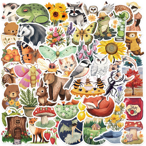 50PCS Mysterious forest aesthetic flower plant decals for kids bedroom nursery cartoon animals sticker