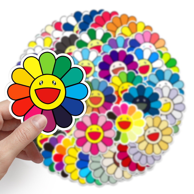 50Pcs Ins Sunflower Tide Brand Logo Waterproof Decorative Stickers For Luggage Car Motorcycle PVC Sticker