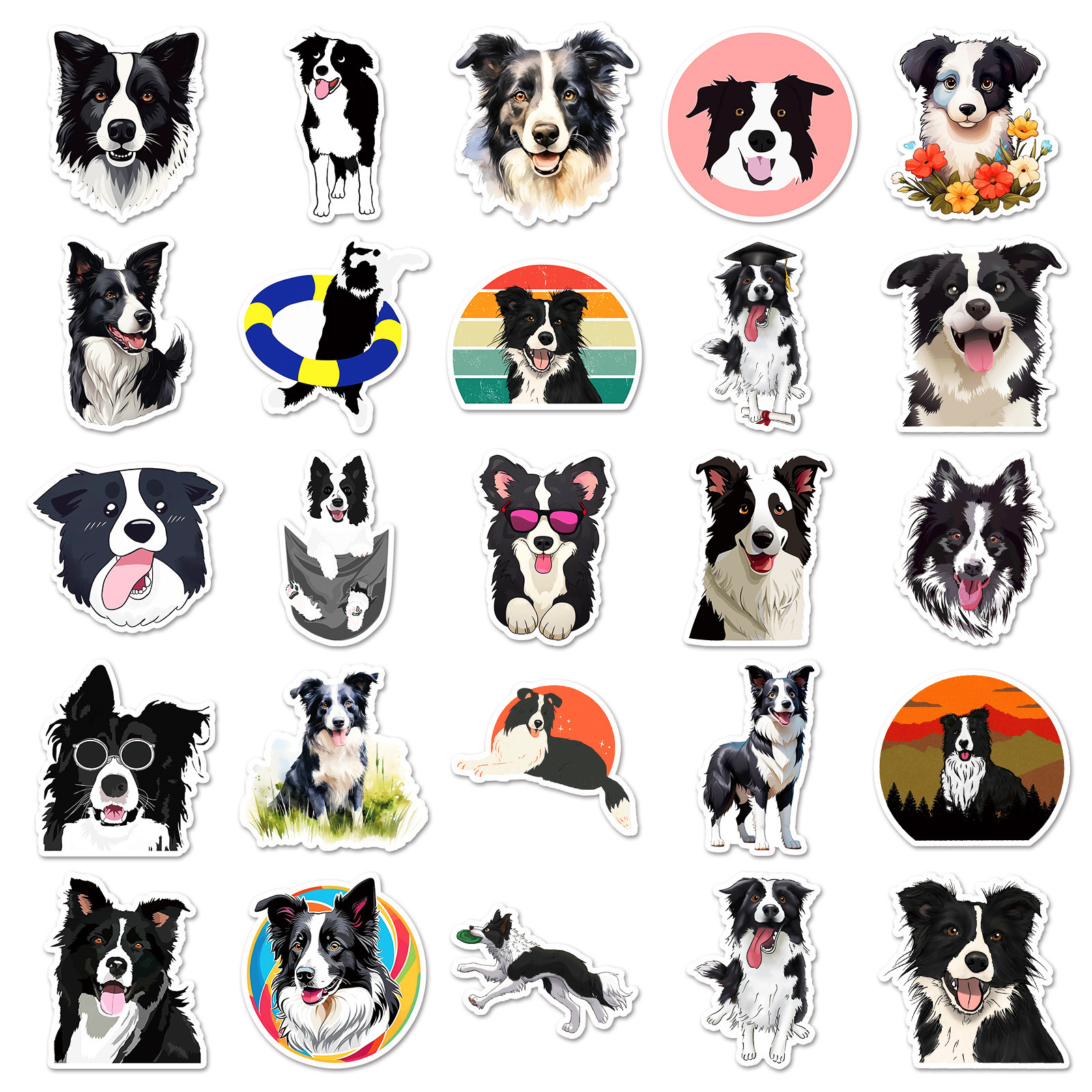 50PCS Lovely pet shetland dog border collie cartoon sheepdog stickers