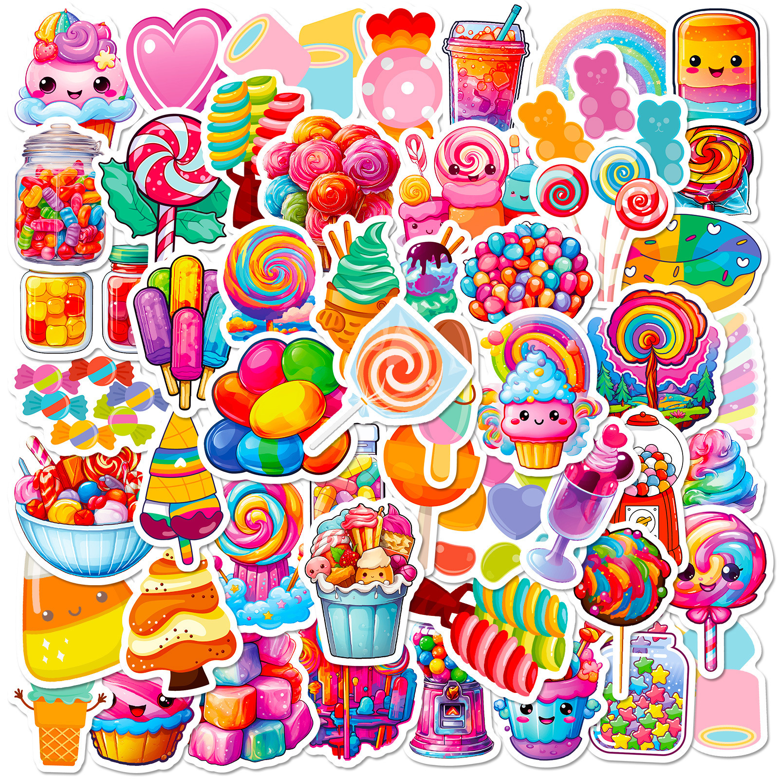 50PCS Cartoon dessert snack cute sweet Ice cream drinks colorful candy lollipop sticker