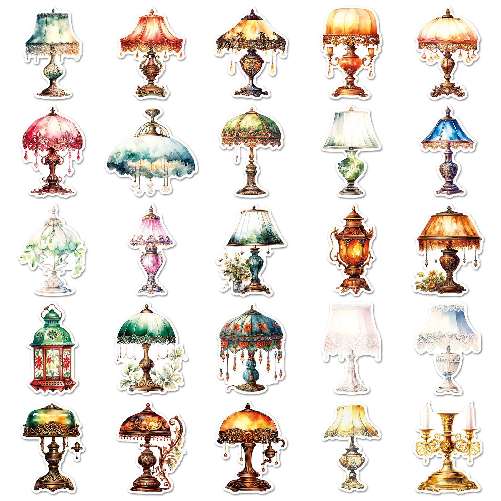 50Pcs Retro Table Lamp House Furniture Graffiti Stickers For Dresser Table Decor Vinyl Home Pendant DIY Sticker