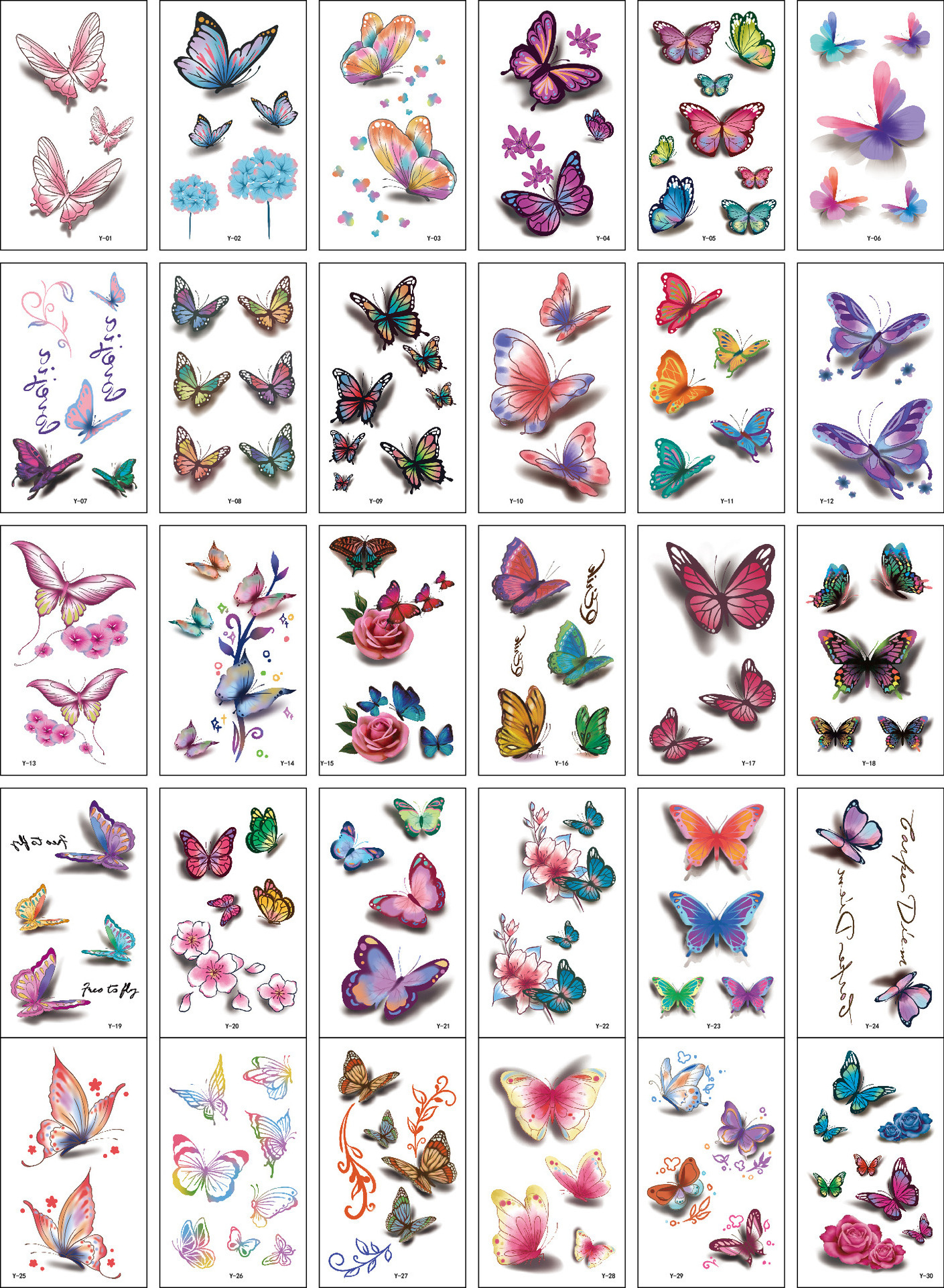 30PCS black butterfly tattoo sticker colorful for women chest tattoo ankle hand pink flower sticker