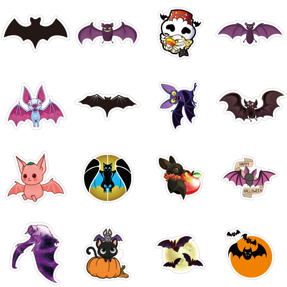 50Pcs Cartoon Bat Cute Graffiti Stickers For Kid Halloween Decal For Laptop Notebook Wall Decor Vinyl Sticker