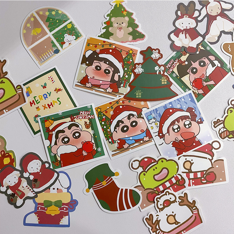 60Pcs Cute Japanese Style Christmas Crayon Shin Chan Graffiti Stickers For Gift Laptop Wall Decal