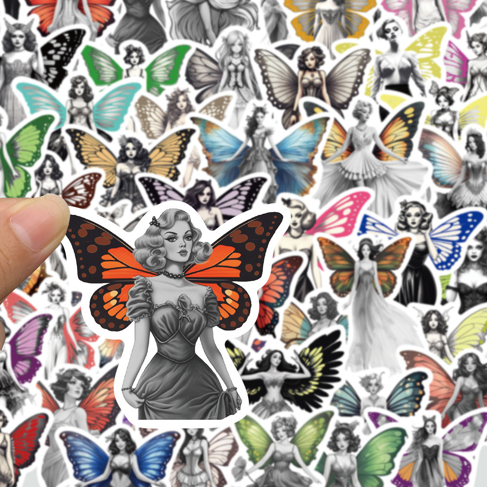 50PCS Flowy fairy wings decals for girl room bottle laptop decorative sexy butterfly girl sticker