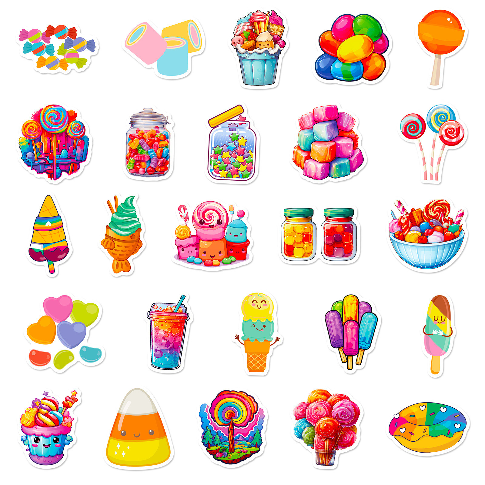 50PCS Cartoon dessert snack cute sweet Ice cream drinks colorful candy lollipop sticker