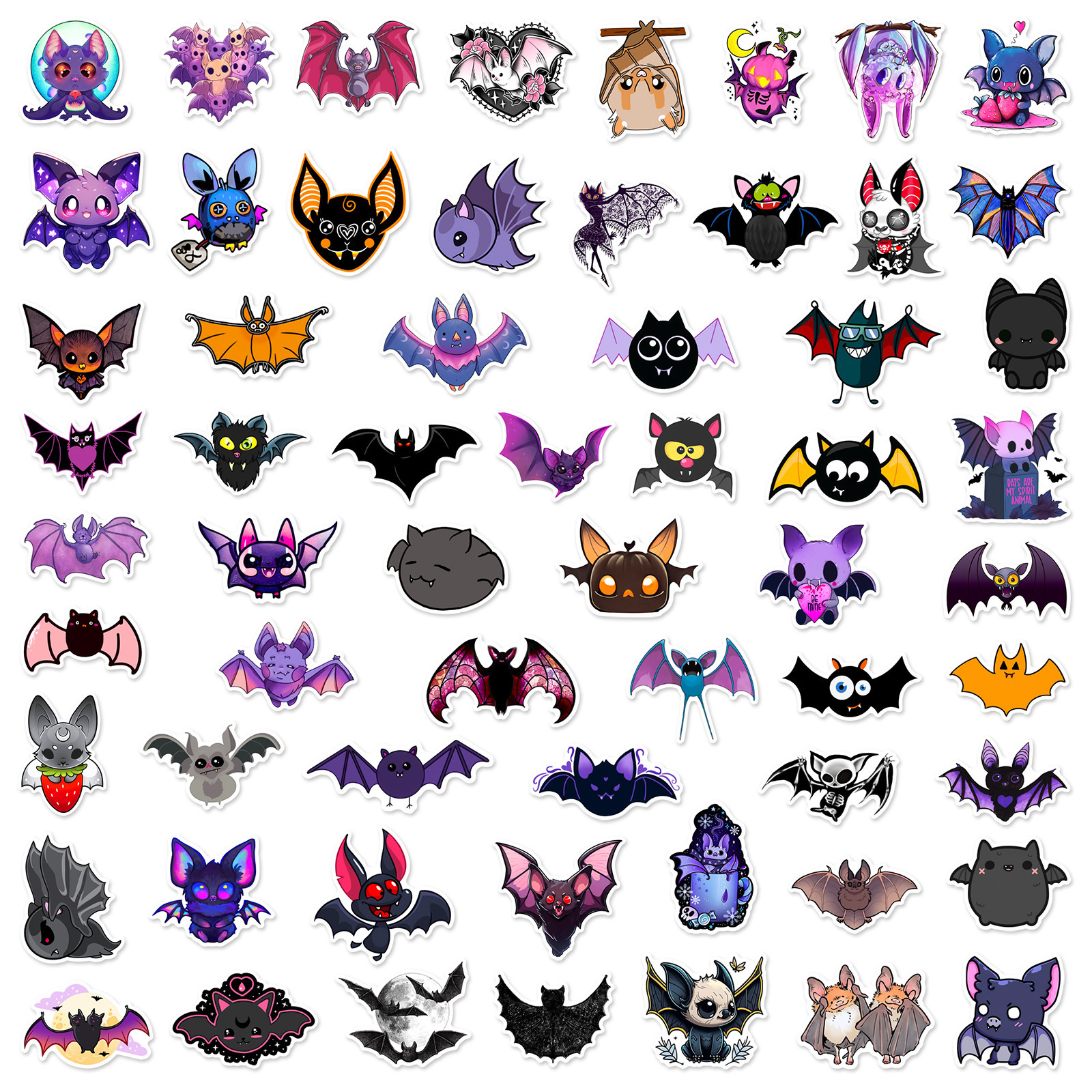 60PCS Purple style cute animals decals for kids bottle skateboard book DIY cartoon bat sticker