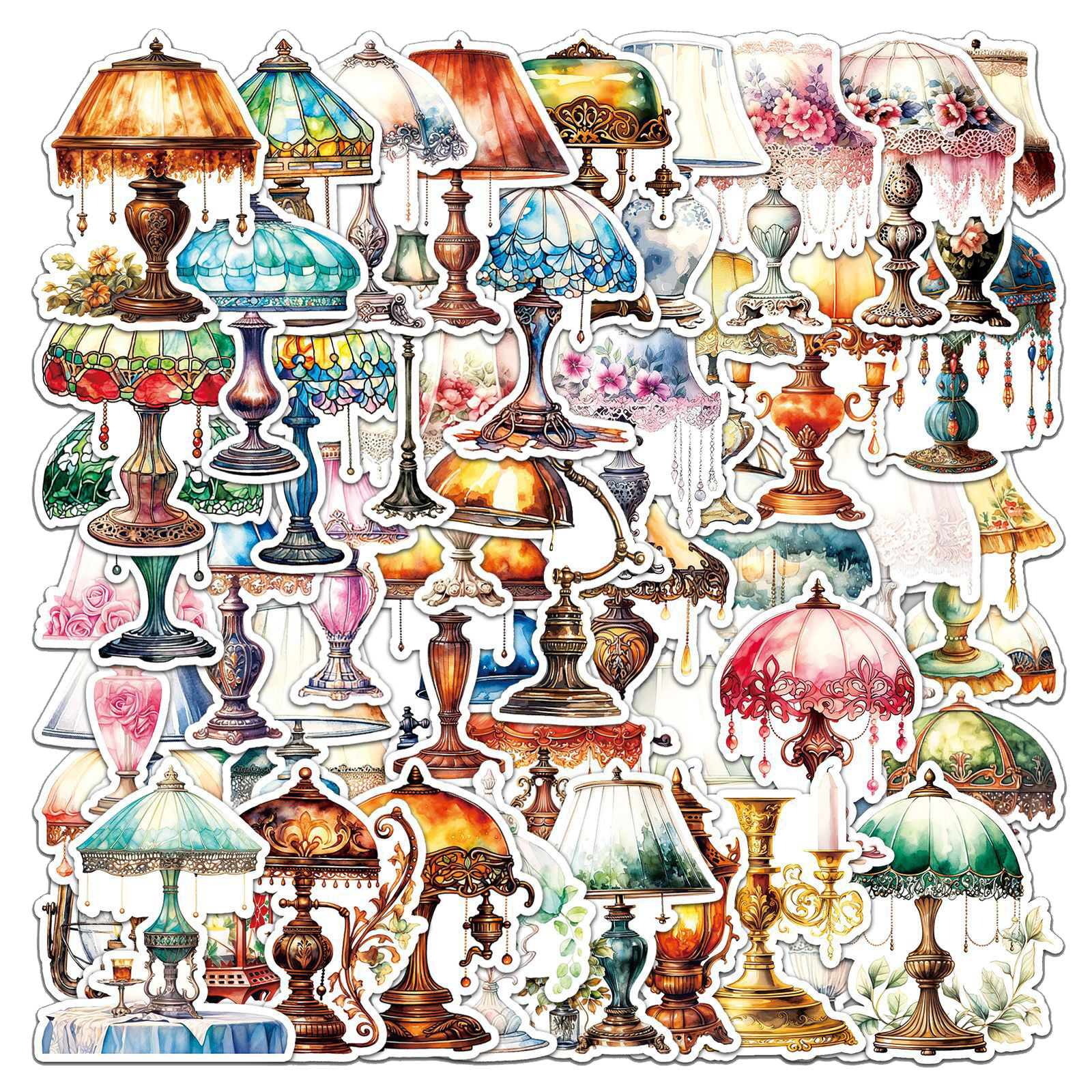 50Pcs Retro Table Lamp House Furniture Graffiti Stickers For Dresser Table Decor Vinyl Home Pendant DIY Sticker