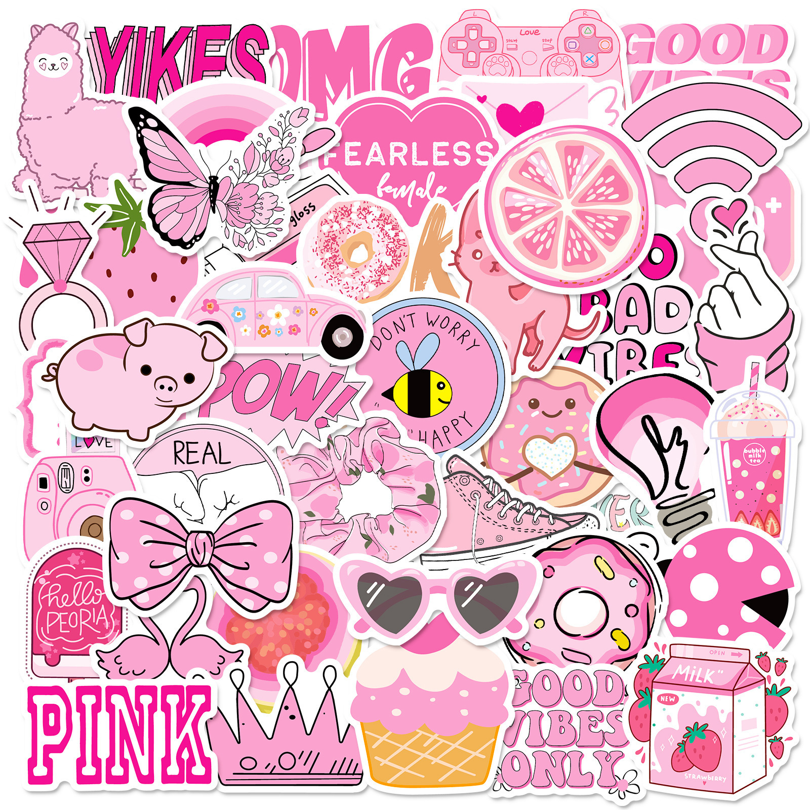 50Pcs Cartoon Pink Cute Girl VSCO Graffiti Stickers For Phone Bottle Decor Vinyl Ins Preppy Style Coquette Sticker