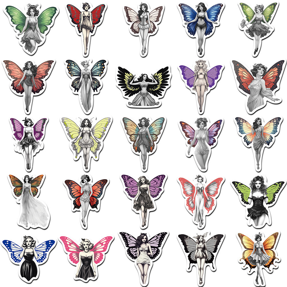 50PCS Flowy fairy wings decals for girl room bottle laptop decorative sexy butterfly girl sticker