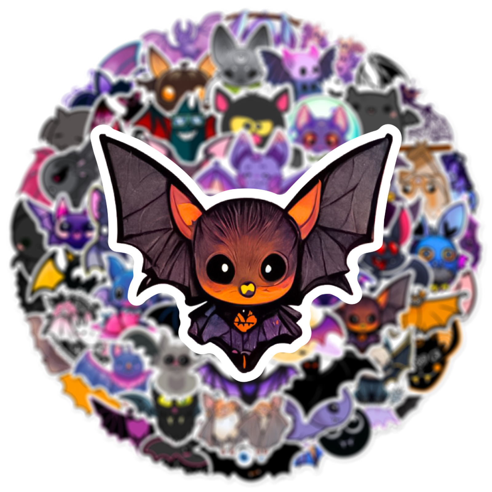 60PCS Purple style cute animals decals for kids bottle skateboard book DIY cartoon bat sticker