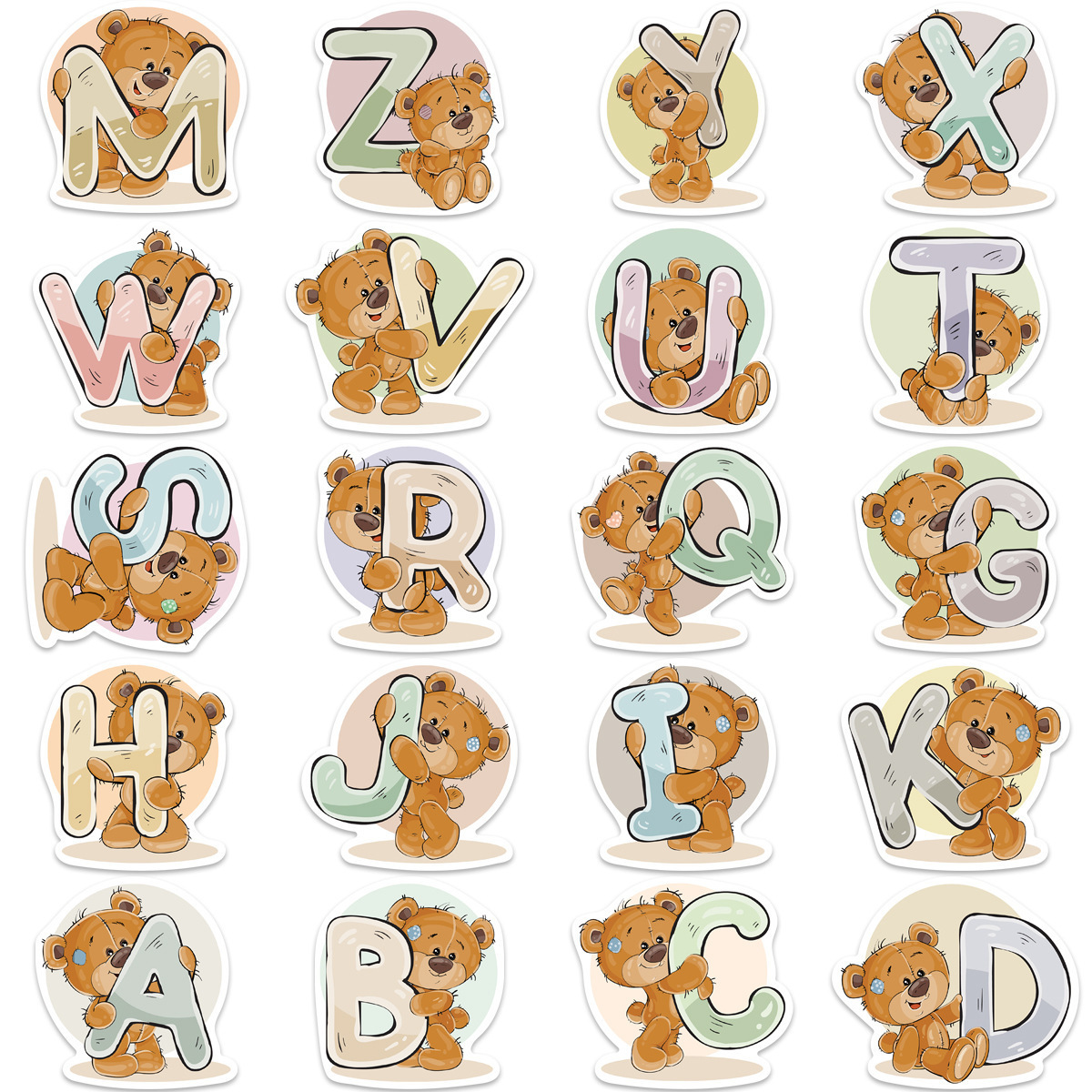 2023 Newly 39PCS Cute funny bear number letter self adhesive decals for kids educational cartoon alphabet sticker