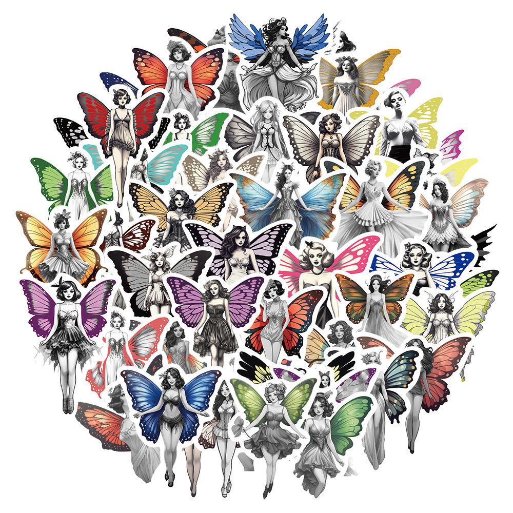 50PCS Flowy fairy wings decals for girl room bottle laptop decorative sexy butterfly girl sticker