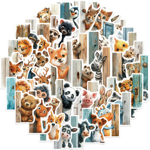 50Pcs Funny Animals Peeking Outside the Door Graffiti Stickers For Bedroom Wall Door Decor Vinyl Children Sticker