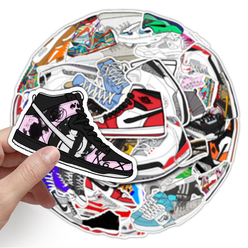 50Pcs Cartoon Tide Brand Sneakers Waterproof Stickers For Car Water Bottle Luggage Motorcycle Skateboard Decoration PVC Sticker