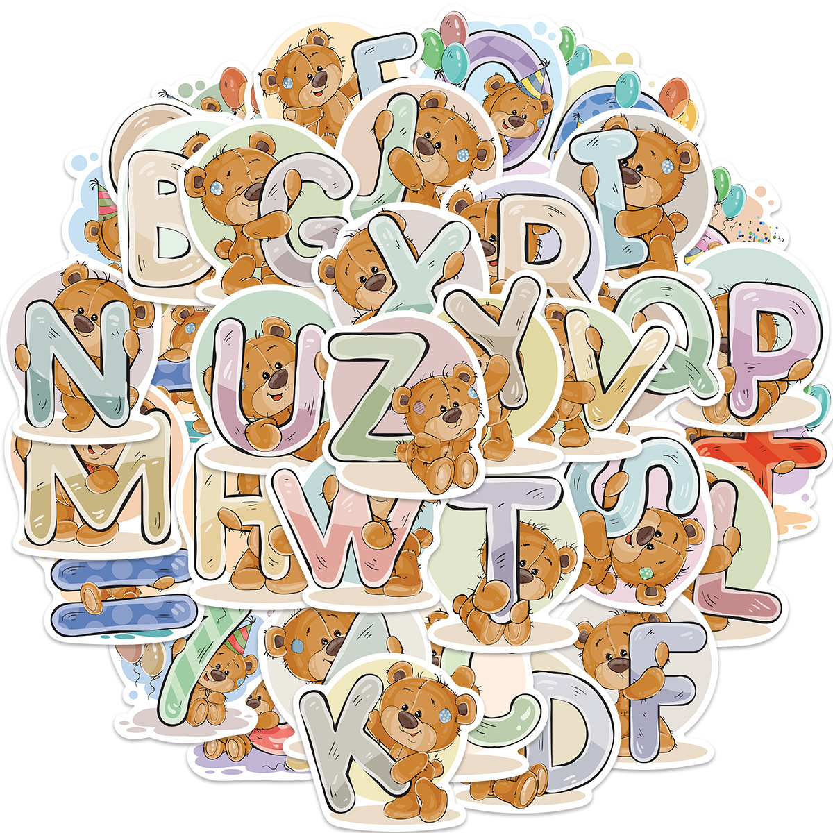 2023 Newly 39PCS Cute funny bear number letter self adhesive decals for kids educational cartoon alphabet sticker