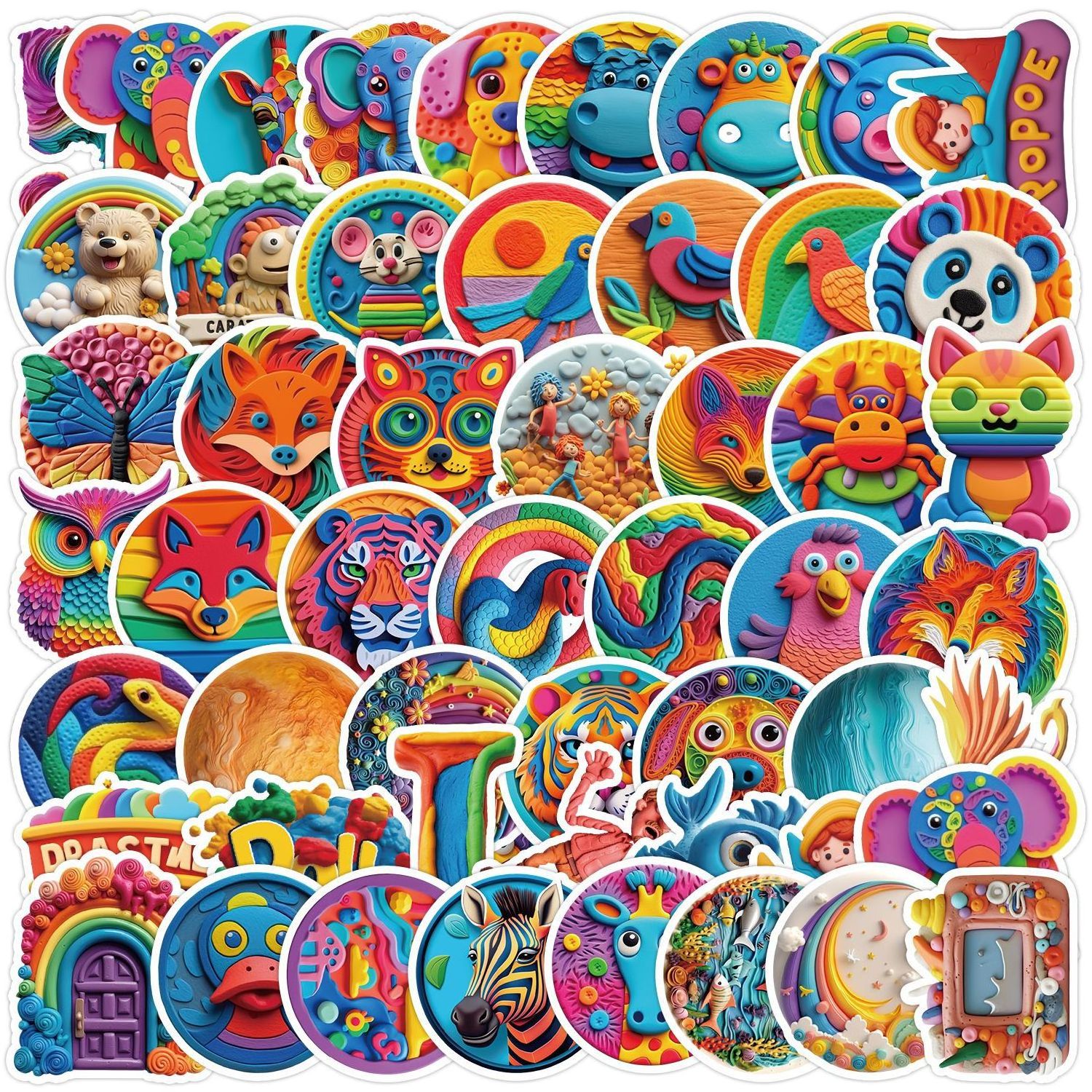 50pcs Plasticine style ocean animals decals for kids gift cute cartoon rainbow wild animals sticker